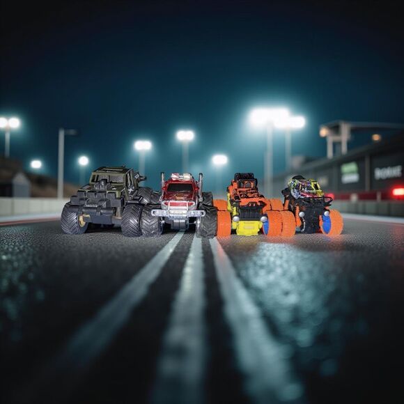 Friction Monster Truck Hummer & Jeep Neon Orange Red Green A32 - Picture 1 of 12